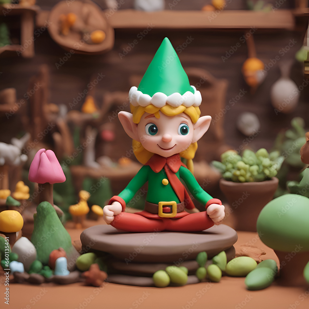 Cute little gnome sitting on the stone. Christmas background.