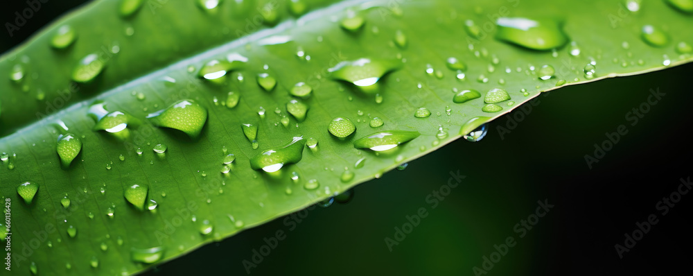 Close-up of green plant leaf with drop of water Close-up of green plant leaf with drop of water