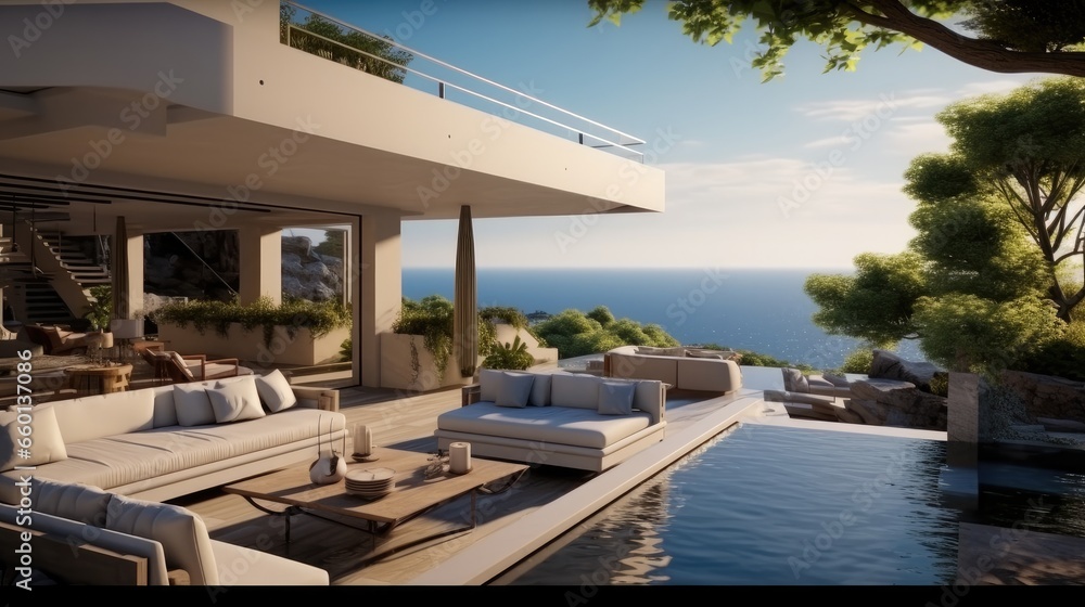 Fototapeta premium Cliffside villa with sea views.