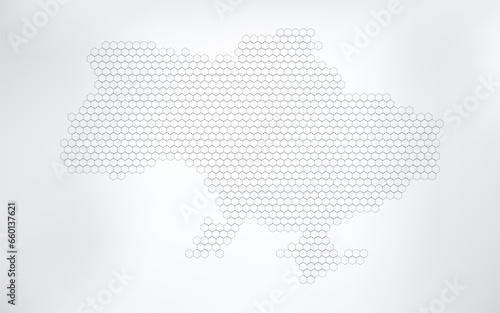 Hexagonal line Ukraine map with Crimea. hexagon geometric ukrainian map. Stock vector illustration isolated on white background.