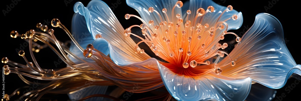 Obraz premium A vibrant flower in stark contrast against a black background