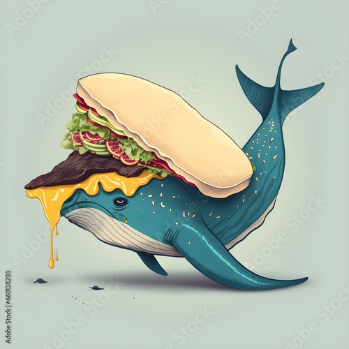 A whale eating a tacos as a cartoon 