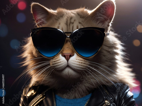 Cat with sun glasses and a leather jacket © LisyLo
