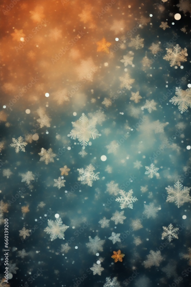 Christmas background with blurry snowflakes. Season greetings concept. Generative AI
