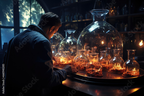 A scientist conducting experiments in a simulated laboratory, exploring the concept of a simulated existence. Generative Ai.