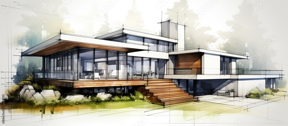 Fototapeta premium illustration of a contemporary house blueprint