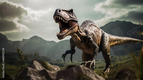 Dinosaurs model on rock mountain background © Yzid ART