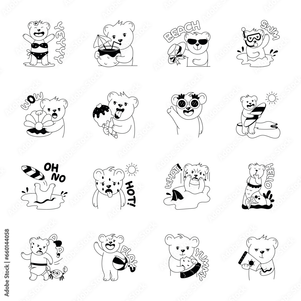 Cute Collection of Beach Bears Glyph Stickers
Cute Collection of Beach Bears Glyph Stickers