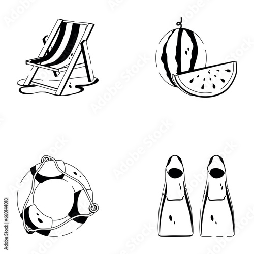 Set of Beach Elements Glyph Icons 
