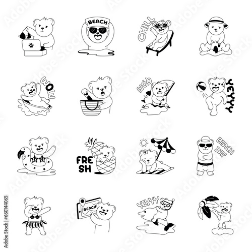 Set of Summer Bears Glyph Stickers 