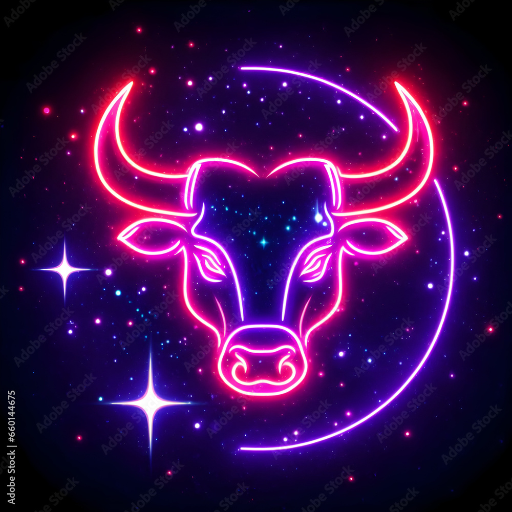 Fototapeta premium ZODIAC SIGN TAURUS NEON