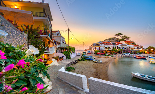 View of Kokkari fishing village with beautiful beach, Samos island, Greece