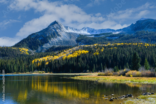 Autumn foliage on Lost Lake at Kebler Pass, Colorado.