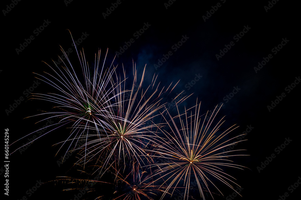 A fireworks display against the night sky