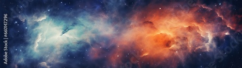 Tela nebula space blue and orange, epic film poster background, ultra wide shot