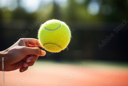 Hand Holding Tennis Ball on Court © Andrii