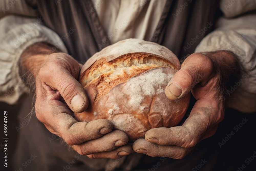 Bread in Hands of Old Poor Hungry Man Bread in Hands of Old Poor Hungry Man