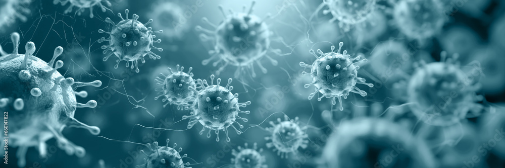Naklejka premium Corona Virus Microscopic View Background Banner