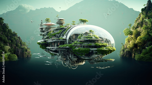 Sustainable Green Futuristic Floating Flying City Bio Architecture Climate Change Building Ecology Innovation Engineering Technology © Mariko