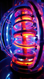 Closeup of a futuristic teleportation pod, glowing with vibrant colors as it utilizes the power of quantum entanglement to transfer objects between two distant locations in mere seconds.