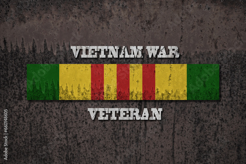 Vietnam Campaign Ribbon with Vietnam War Veteran inscription. Vietnam Veterans Day. General commemoration in the Armed Forces. The service ribbon. Grunge style. photo