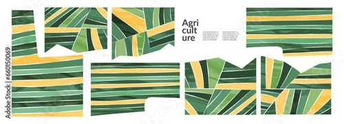 Set of abstract landscape vector background illustration. Countryside with colorful texture. Bundle of decorative eco cards. Nature, ecology, organic, environment layout, postcard, poster design