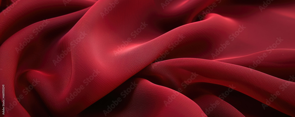 Obraz premium Closeup of a deep red chiffon fabric with a textured woven pattern and a lightweight feel, perfect for creating statement pieces.