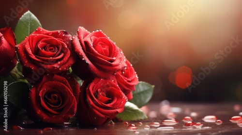 Blurred Valentine's background with beautiful red rose bouquet. It features a lovely, romantic pink or blush pink backdrop with a beautiful blur effect, perfect for greeting cards, wedding, gift