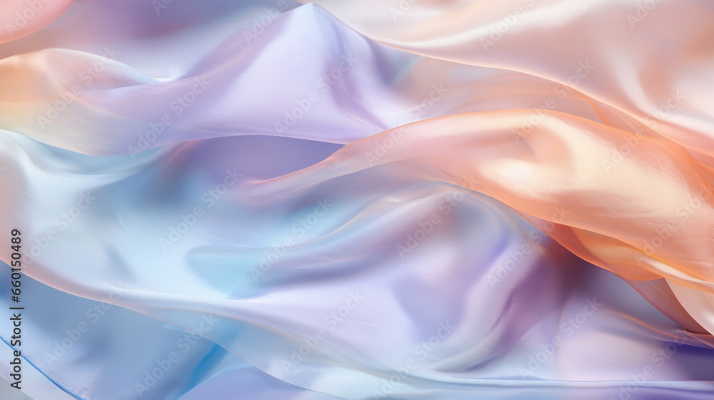 Closeup of iridescent organza with a rippled texture, reflecting light in different shades and adding a playful element to the fabric. Closeup of iridescent organza with a rippled texture, reflecting light in different shades and adding a playful element to the fabric.
