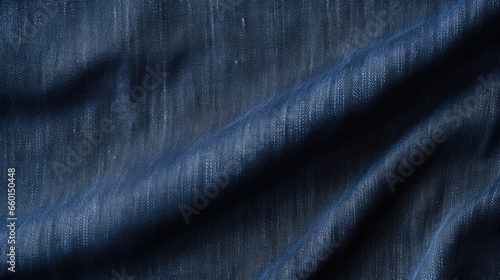 Closeup of raw denim This texture features a deep, dark blue color with a rough, unfinished surface. The fabric has a stiff feel and will develop unique creases and fades over time with