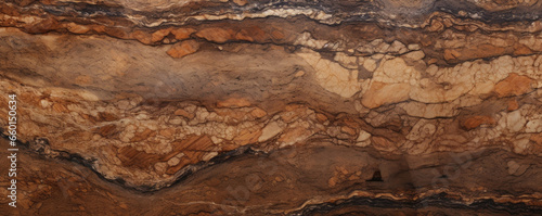 Texture of brown Schist with layered patterns, creating a smooth and rippled appearance. The layers are composed of different shades of brown with small flecks of glitter throughout.