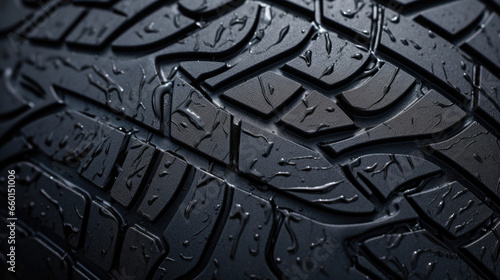 Closeup of a rubbery black surface, with a bumpy and textured appearance, reminiscent of tire treads.