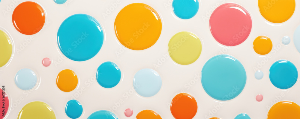 Texture of a playful faience tile, featuring cheerful polka dots in an array of bright colors. The glossy finish of the ceramic adds a fun and whimsical touch to any design or d?cor.