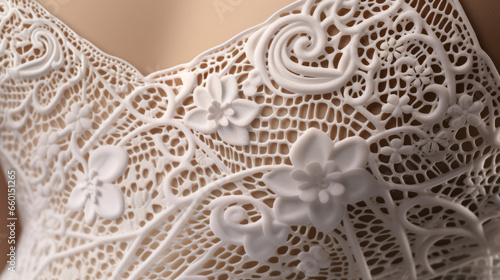Texture of a delicate porcelain figurine with a satinlike finish, showcasing a handcrafted lace design.