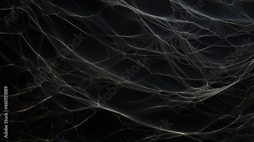 Fine strands of cobweb create a smooth and delicate texture against a dark background. The threads seem to shimmer and dance in the light.
