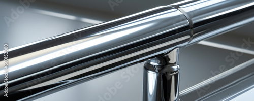 Texture of a doublelayered chrome handrail, with a shiny top layer and a subtly textured base layer for added grip. photo