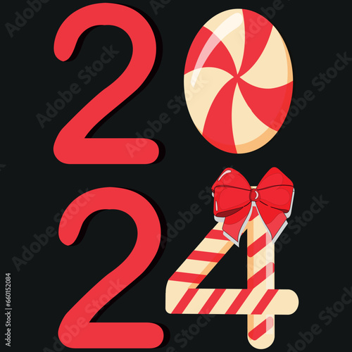 New Year's vector illustration with the numbers of the next year 2024, the numbers of which are made of New Year's candies