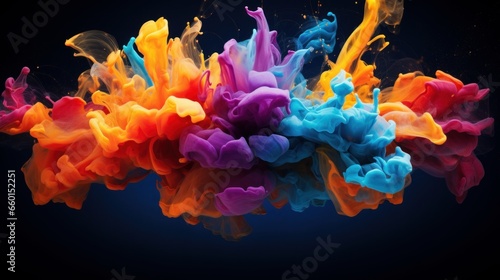 Colorful, vibrant liquid explosion under water on black background. Abstract backdrop with color splashes. Underwater explosion paint © ME_Photography