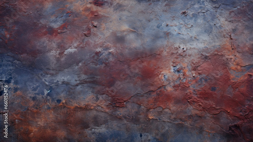 Closeup of a mottled metal texture, featuring a mixture of deep burgundy and dark navy colors. The surface is slightly warped and dented, giving it a rugged and industrial feel.