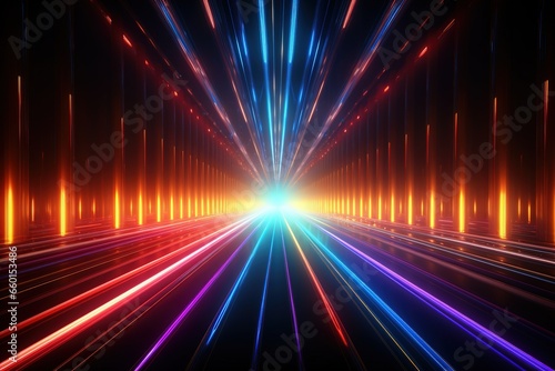 abstract background with straight lines and glowing lights, 3d render, Ai Generated
