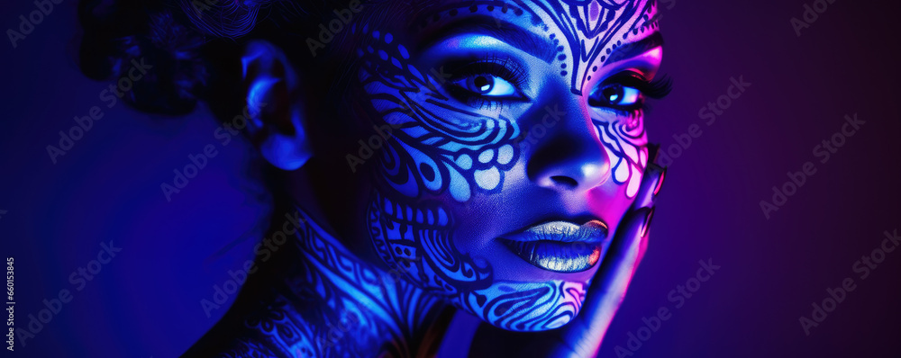 Portrait of woman with neon makeup