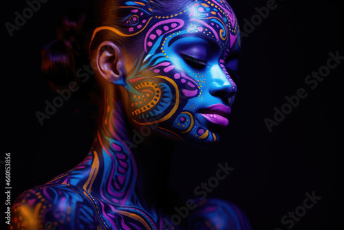 Portrait of woman with neon makeup