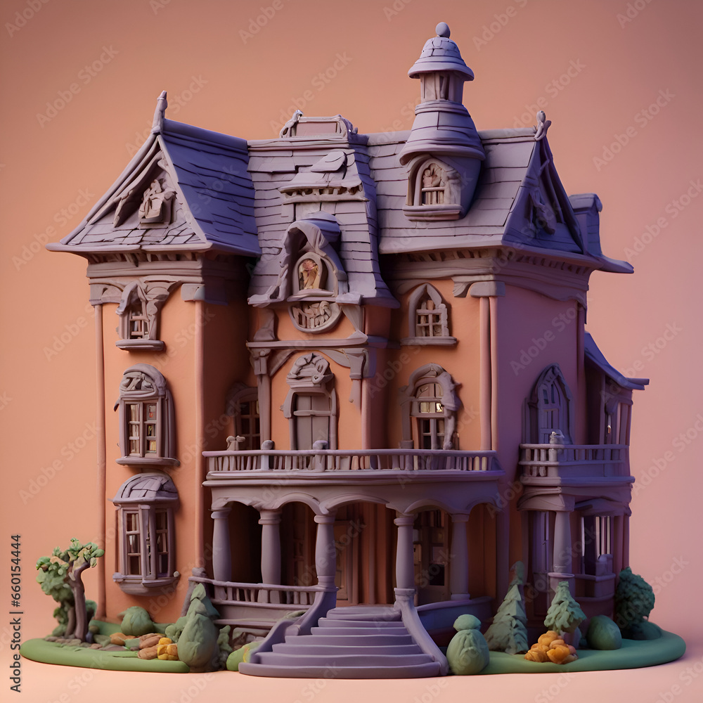 Fairy tale castle on pink background. 3d render illustration.