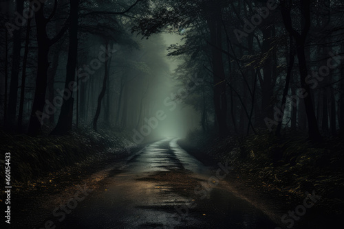 Road in dark forest