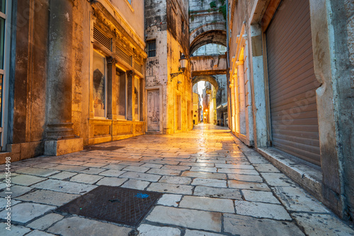 Old town of Diocletian's Palace at dusk in Split. Croatia