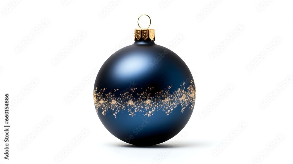 Isolated navy blue Christmas Ornament on a white Background. Festive Template with Copy Space Isolated navy blue Christmas Ornament on a white Background. Festive Template with Copy Space