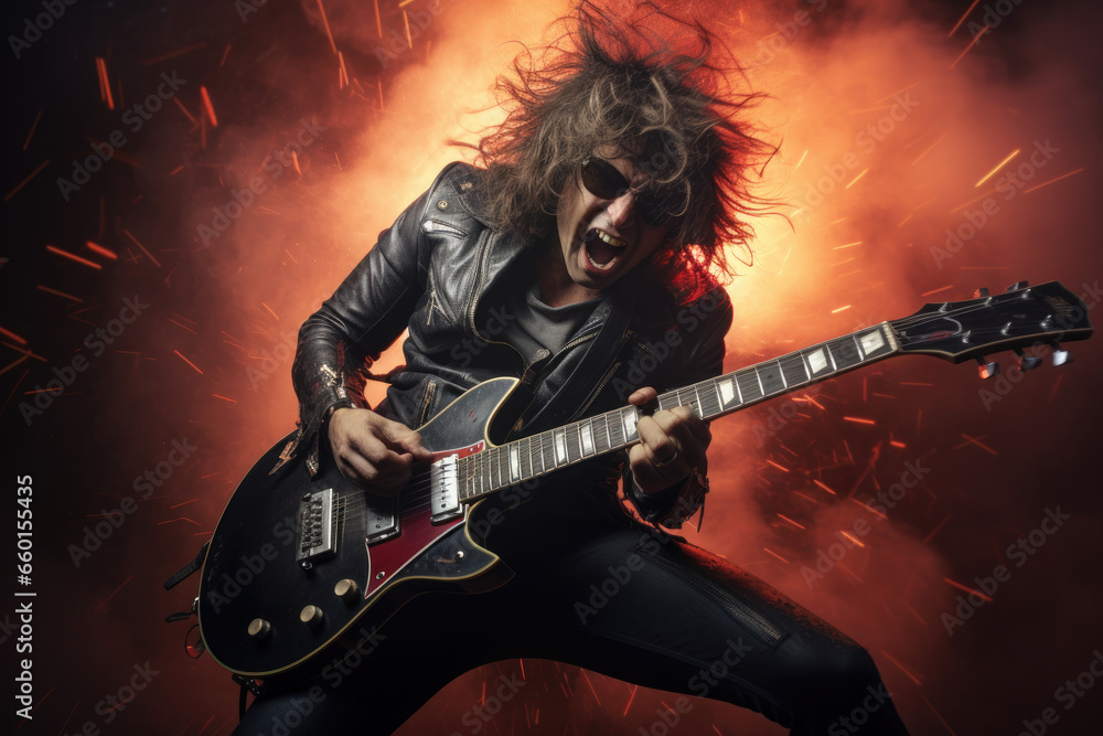 Obraz premium Rocker playing on guitar