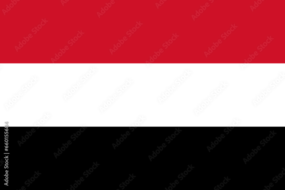 The official current flag of Republic of Yemen. State flag of Yemen. Illustration.