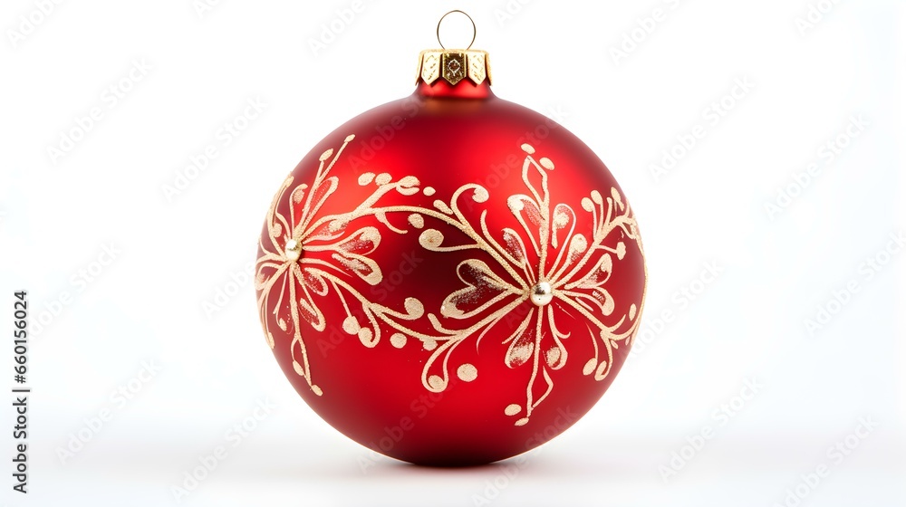 Isolated red Christmas Ornament on a white Background. Festive Template with Copy Space Isolated red Christmas Ornament on a white Background. Festive Template with Copy Space