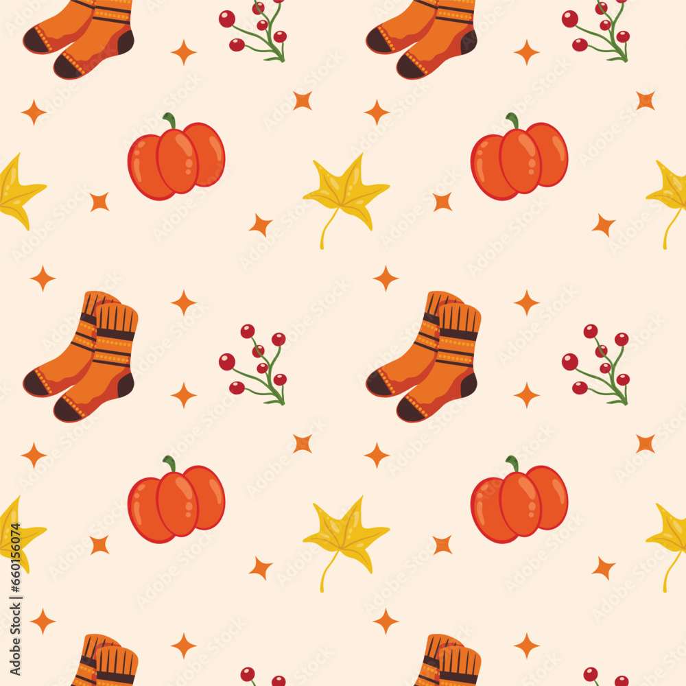 seamless pattern with pumpkins and socks 